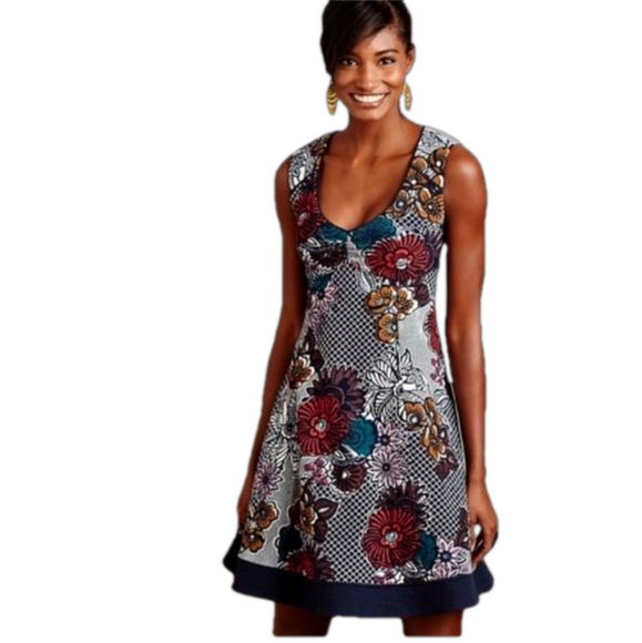 Maeve Anthropologie Fairchild Floral Scoop Neck Sleeveless Mini Dress Women's XS - Picture 1 of 12
